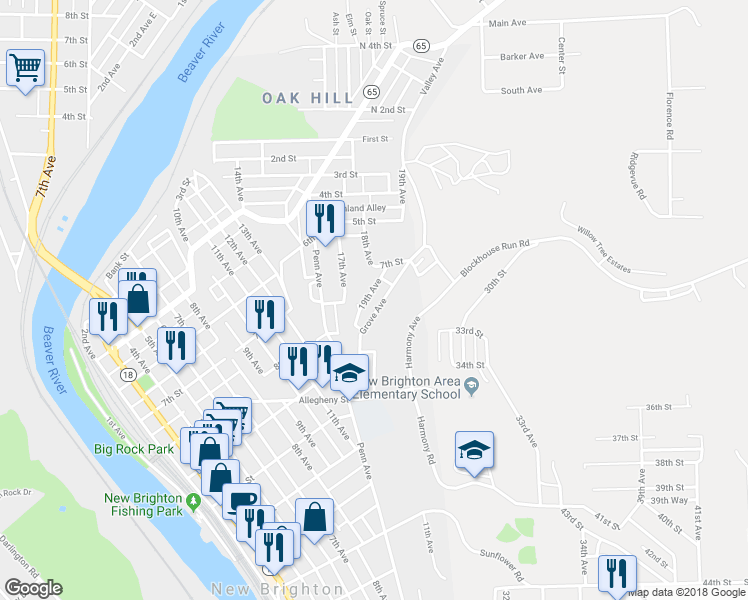 map of restaurants, bars, coffee shops, grocery stores, and more near 750 Grove Avenue in New Brighton