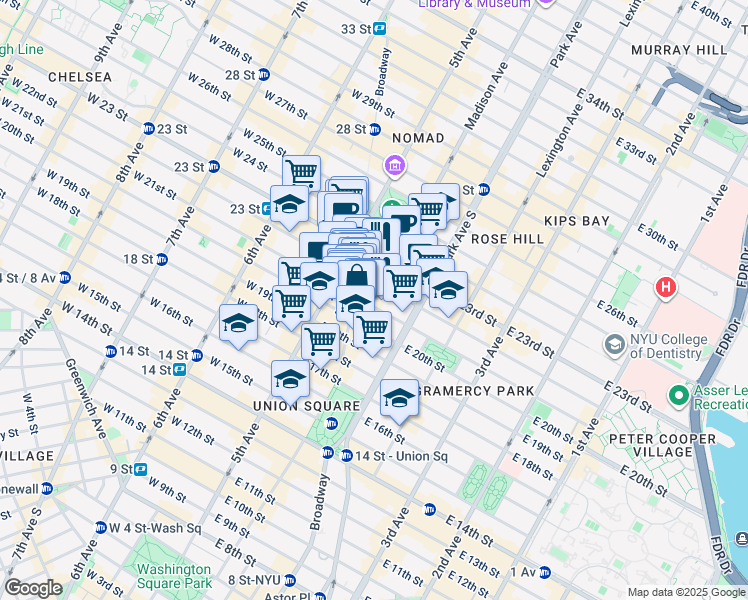 map of restaurants, bars, coffee shops, grocery stores, and more near 928 Broadway in New York
