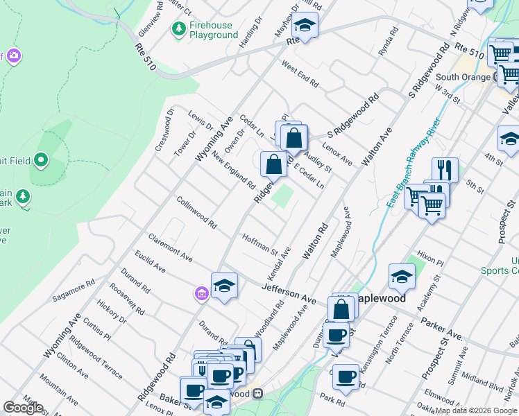 map of restaurants, bars, coffee shops, grocery stores, and more near 146 Ridgewood Road in Maplewood