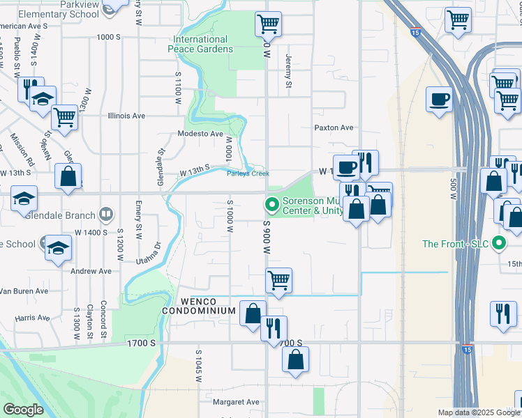 map of restaurants, bars, coffee shops, grocery stores, and more near 1380 South 900 West in Salt Lake City