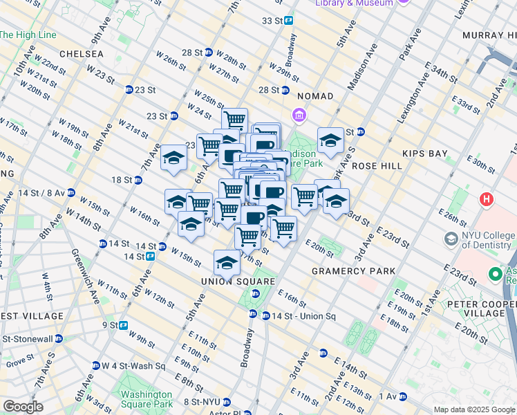 map of restaurants, bars, coffee shops, grocery stores, and more near in New York