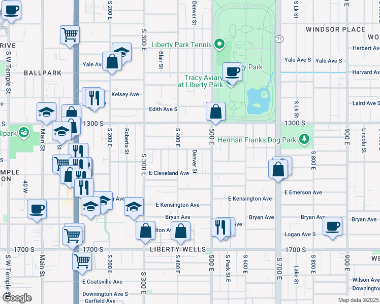 map of restaurants, bars, coffee shops, grocery stores, and more near 432 East Harrison Avenue in Salt Lake City