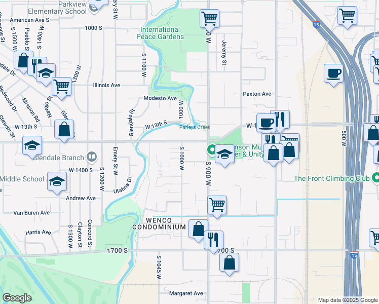 map of restaurants, bars, coffee shops, grocery stores, and more near 1361 South 1000 West in Salt Lake City