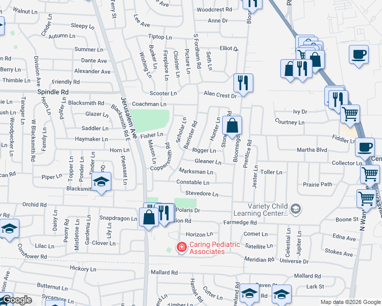 map of restaurants, bars, coffee shops, grocery stores, and more near 2 Rigger Lane in Levittown