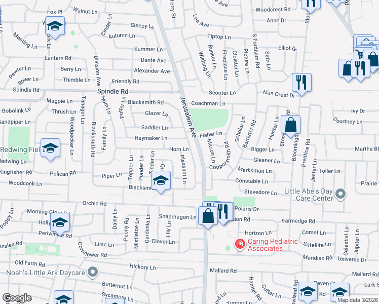 map of restaurants, bars, coffee shops, grocery stores, and more near 111 Blacksmith Road East in Levittown