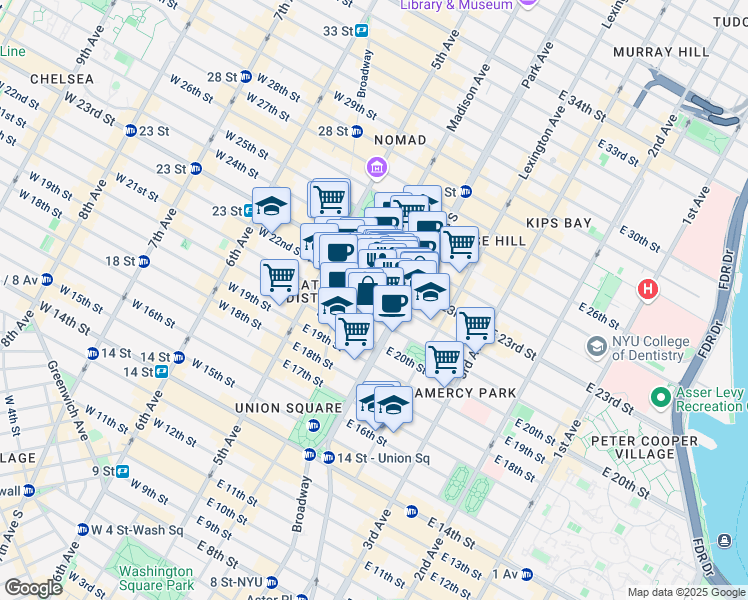 map of restaurants, bars, coffee shops, grocery stores, and more near in New York