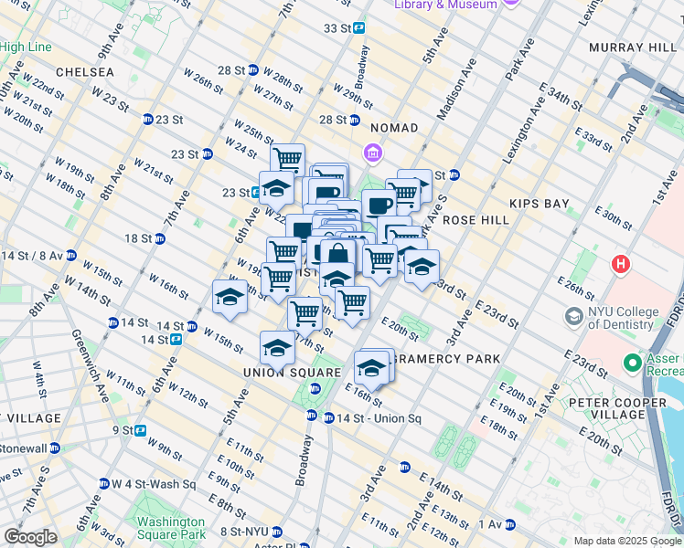map of restaurants, bars, coffee shops, grocery stores, and more near 928 Broadway in New York