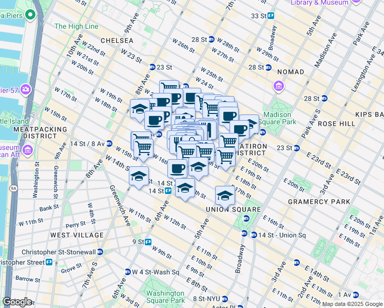 map of restaurants, bars, coffee shops, grocery stores, and more near in New York