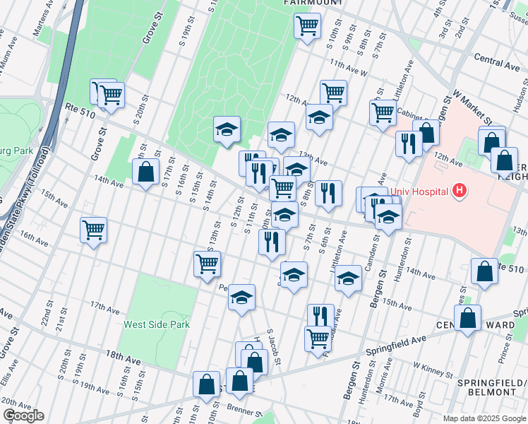 map of restaurants, bars, coffee shops, grocery stores, and more near in Newark