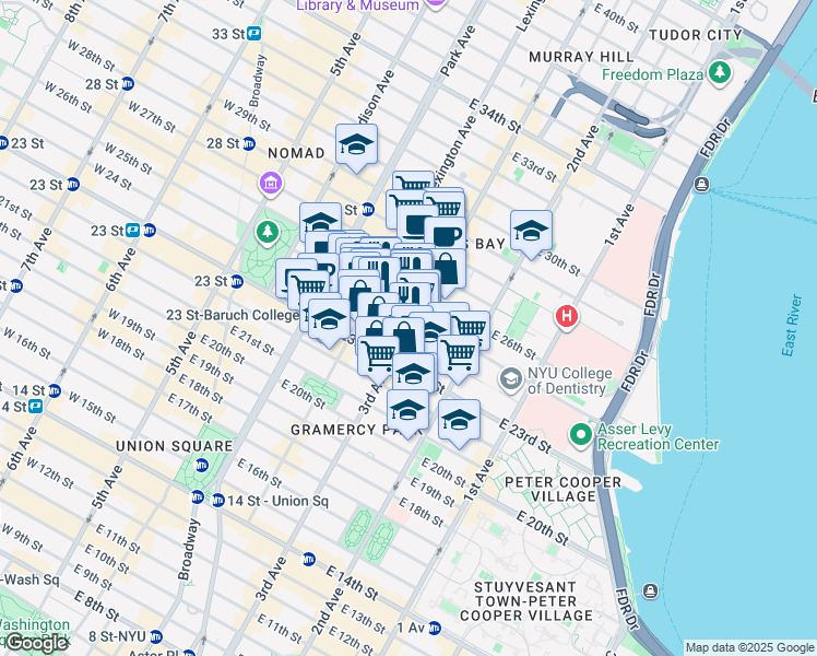 map of restaurants, bars, coffee shops, grocery stores, and more near 323 3rd Avenue in New York