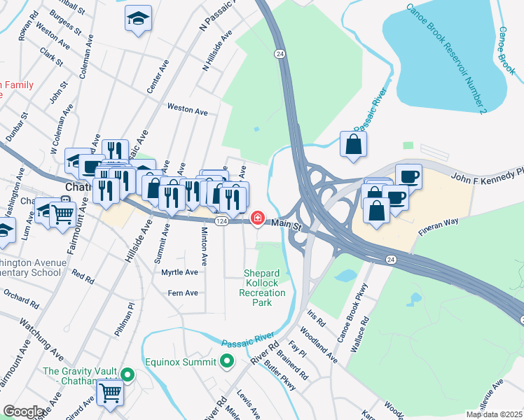 map of restaurants, bars, coffee shops, grocery stores, and more near 26 Main Street in Chatham