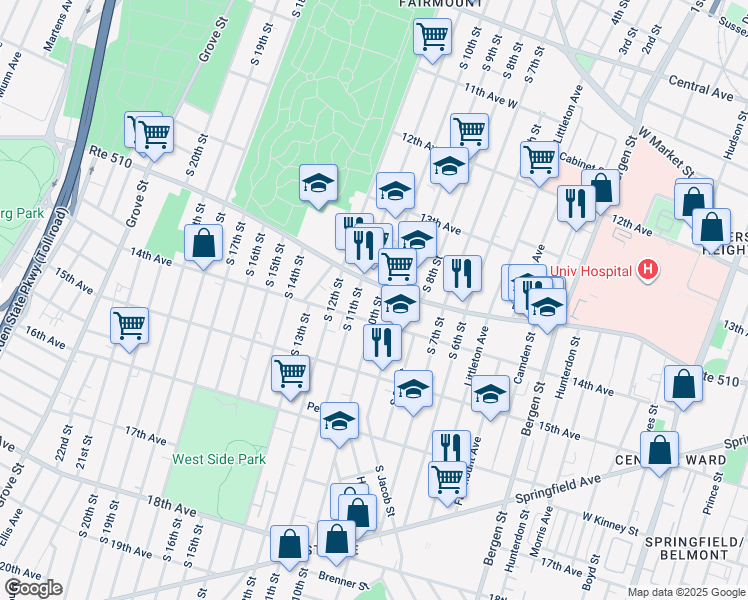 map of restaurants, bars, coffee shops, grocery stores, and more near in Newark