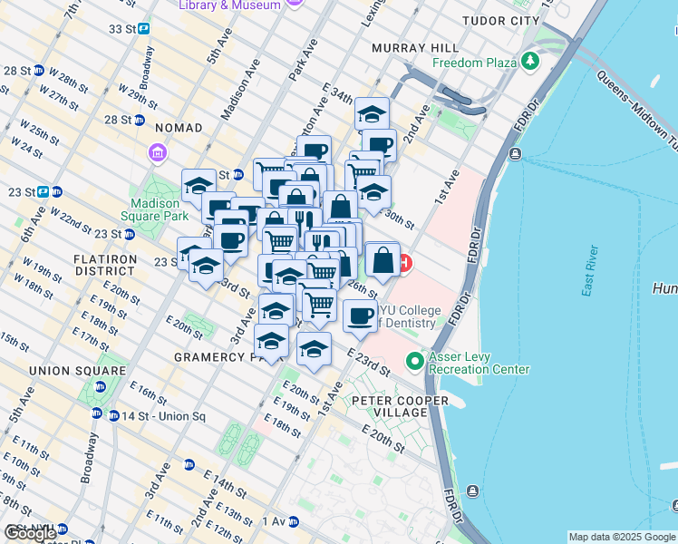 map of restaurants, bars, coffee shops, grocery stores, and more near in New York