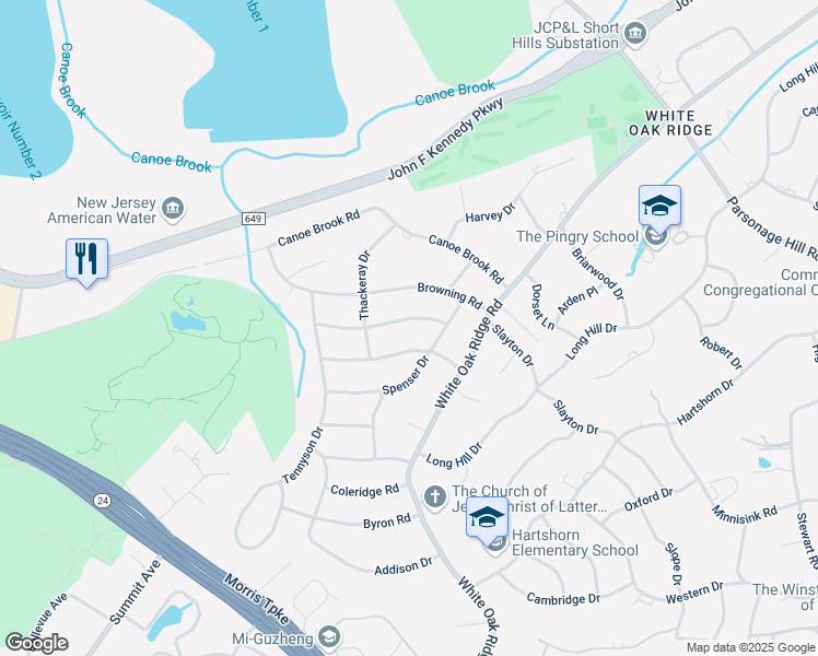 map of restaurants, bars, coffee shops, grocery stores, and more near 15 Wordsworth Rd in Millburn
