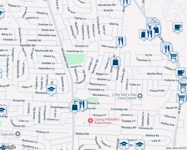 map of restaurants, bars, coffee shops, grocery stores, and more near 2 Rigger Ln in Levittown