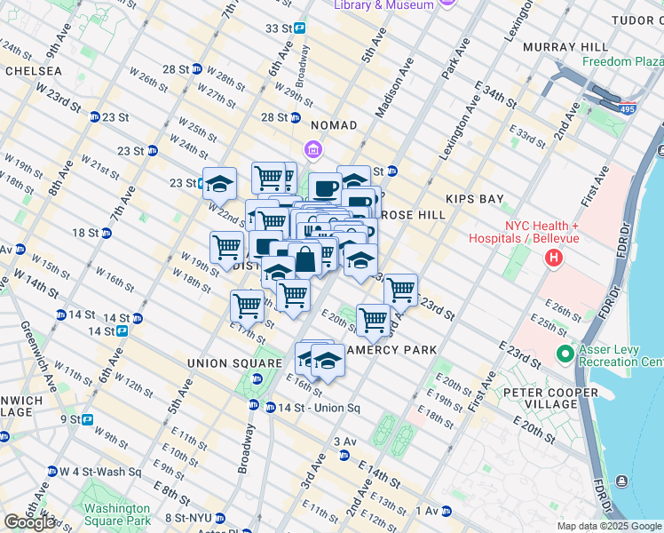 map of restaurants, bars, coffee shops, grocery stores, and more near 300 Park Avenue South in New York