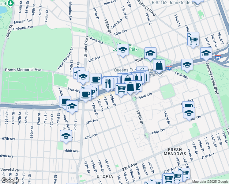 map of restaurants, bars, coffee shops, grocery stores, and more near in Queens