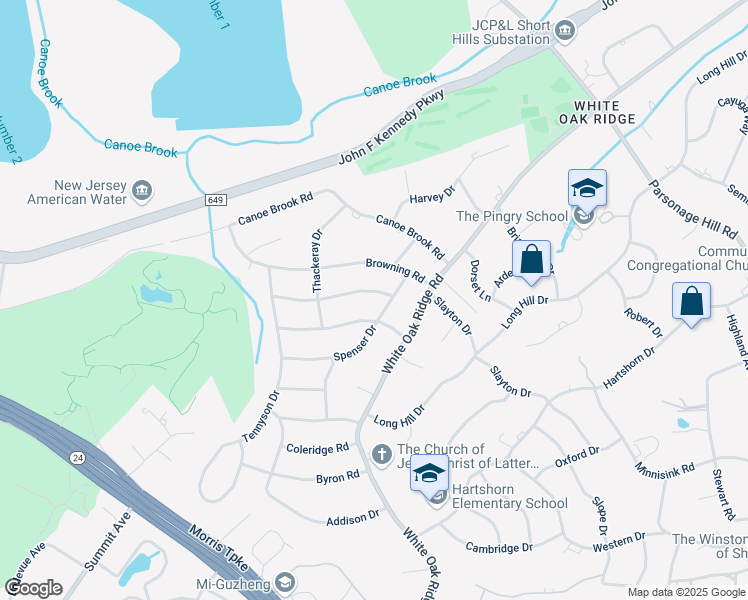 map of restaurants, bars, coffee shops, grocery stores, and more near 15 Wordsworth Road in Millburn