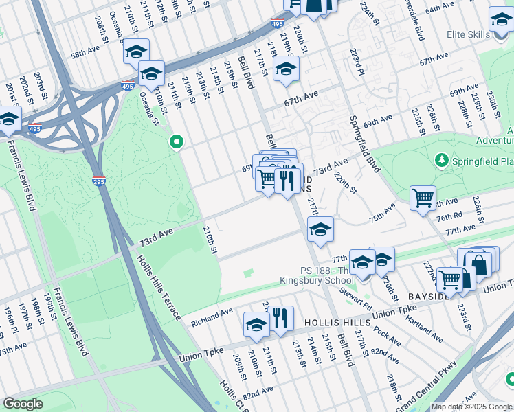 map of restaurants, bars, coffee shops, grocery stores, and more near in Queens