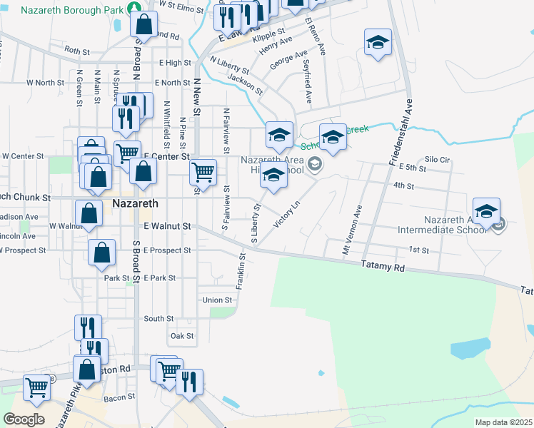 map of restaurants, bars, coffee shops, grocery stores, and more near 516 East Belvidere Street in Nazareth