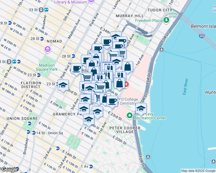 map of restaurants, bars, coffee shops, grocery stores, and more near in New York