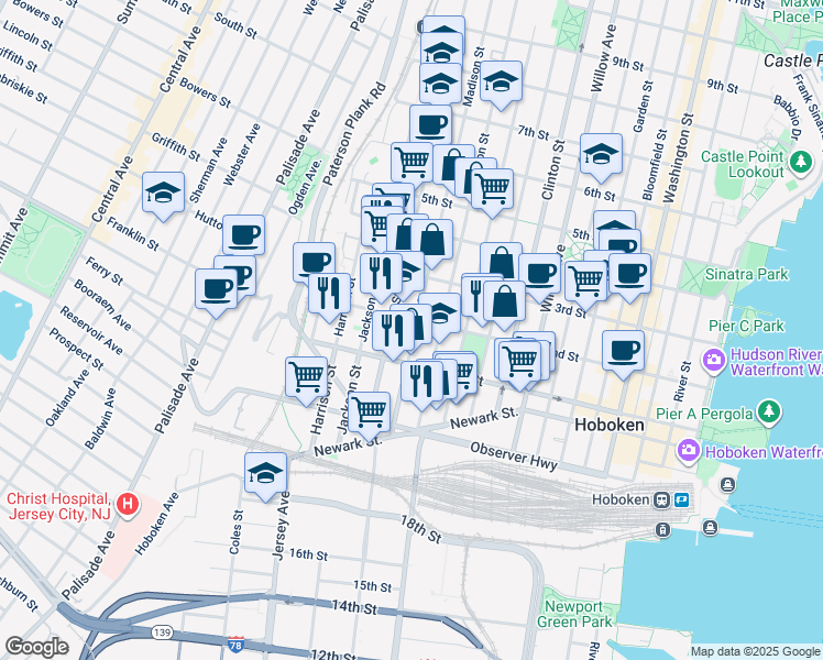 map of restaurants, bars, coffee shops, grocery stores, and more near 509 2nd Street in Hoboken