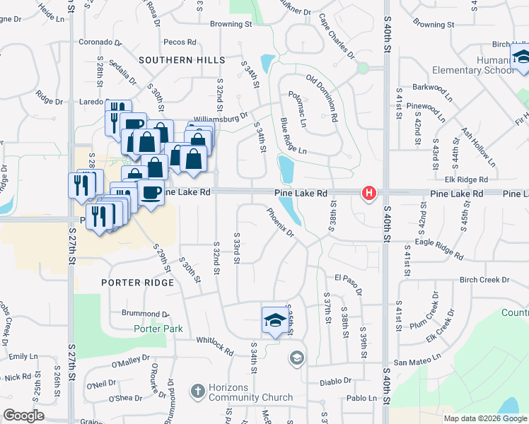 map of restaurants, bars, coffee shops, grocery stores, and more near 7024 Phoenix Drive in Lincoln