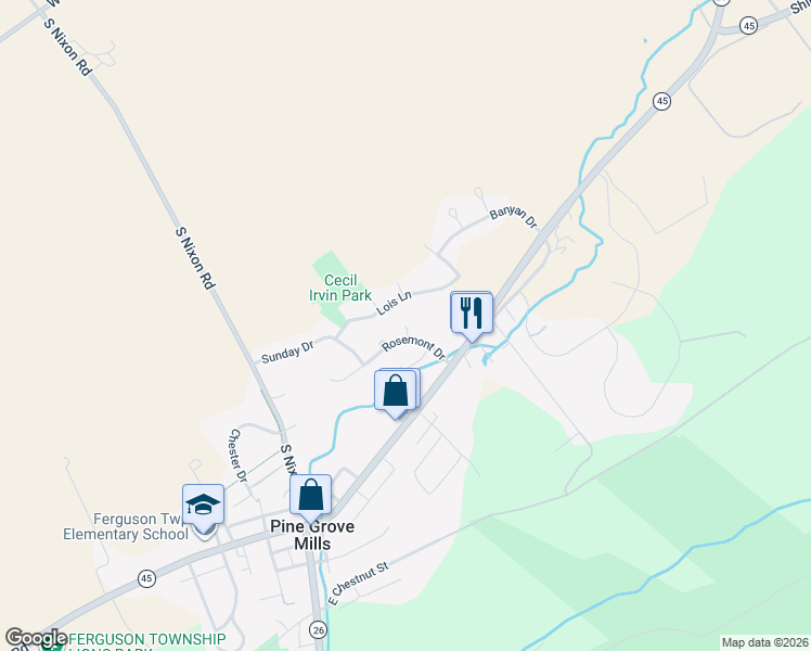 map of restaurants, bars, coffee shops, grocery stores, and more near 398 Koebner Cir in State College
