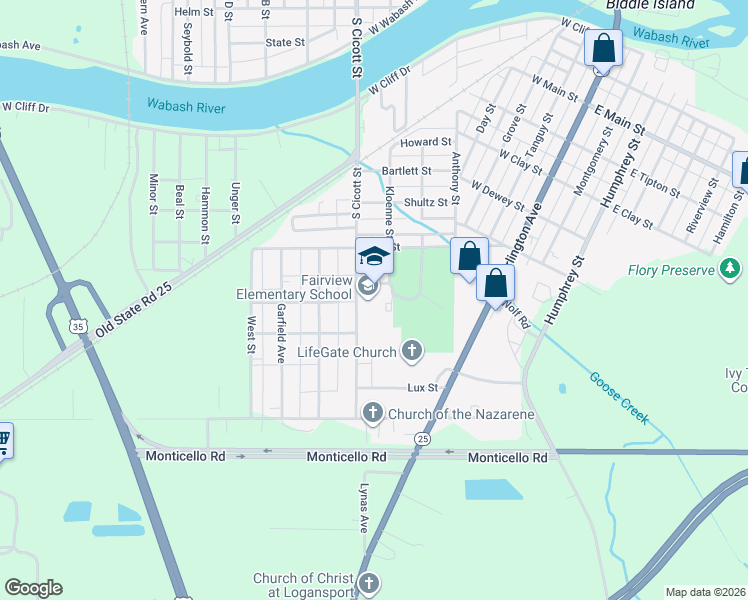 map of restaurants, bars, coffee shops, grocery stores, and more near 846 South Cicott Street in Logansport