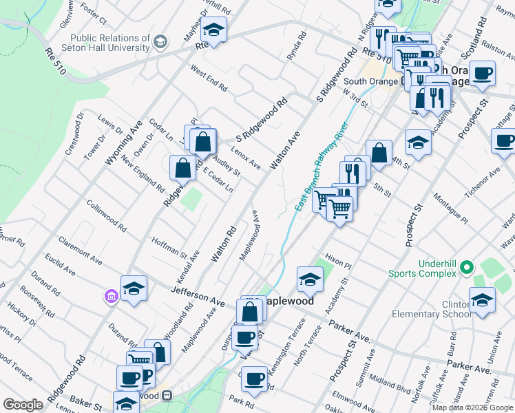 map of restaurants, bars, coffee shops, grocery stores, and more near 6 Maplewood Avenue in Maplewood