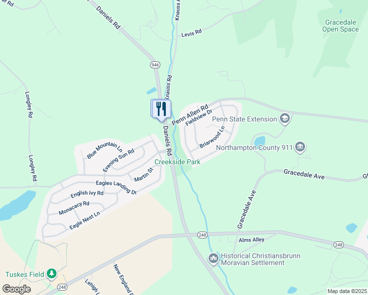 map of restaurants, bars, coffee shops, grocery stores, and more near 2027 Fieldview Drive in Nazareth