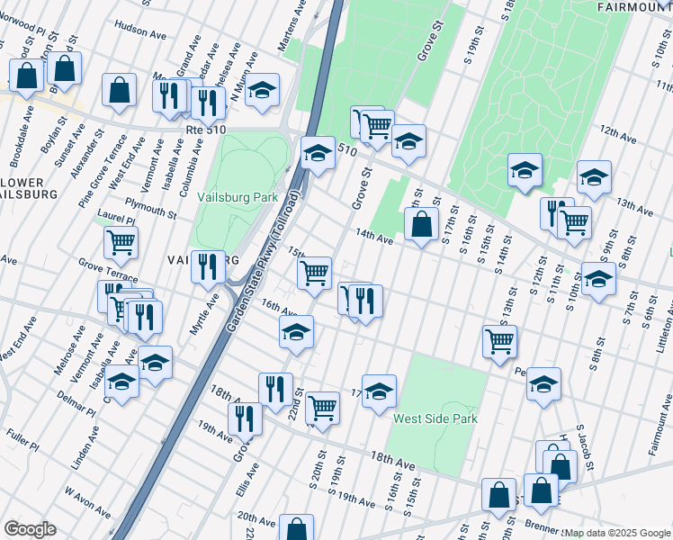 map of restaurants, bars, coffee shops, grocery stores, and more near 690 15th Avenue in Irvington