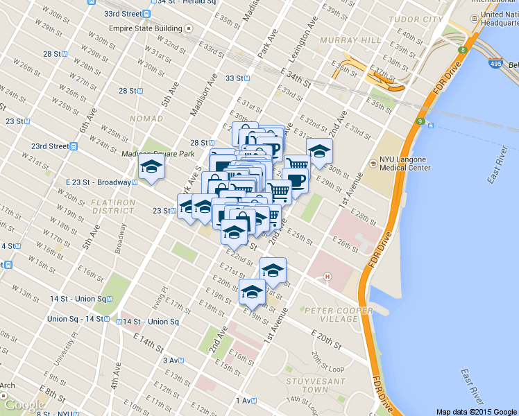 map of restaurants, bars, coffee shops, grocery stores, and more near in New York