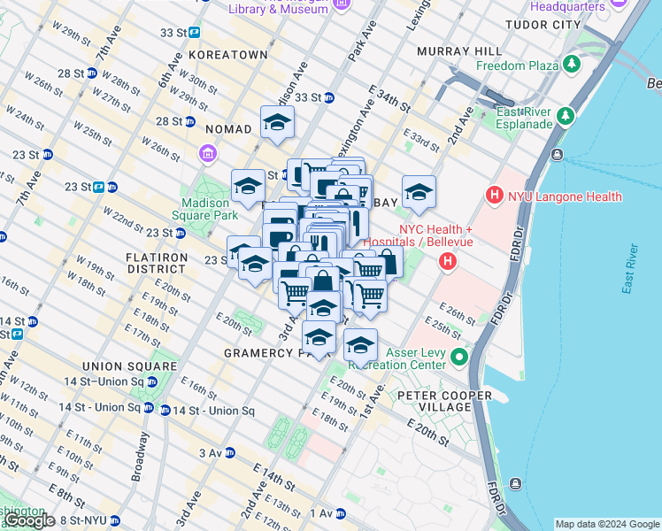 map of restaurants, bars, coffee shops, grocery stores, and more near in New York