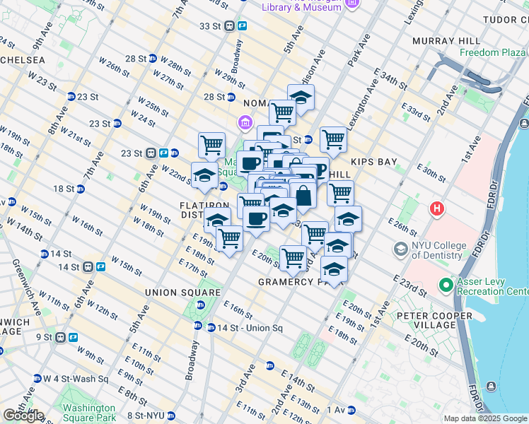 map of restaurants, bars, coffee shops, grocery stores, and more near in New York