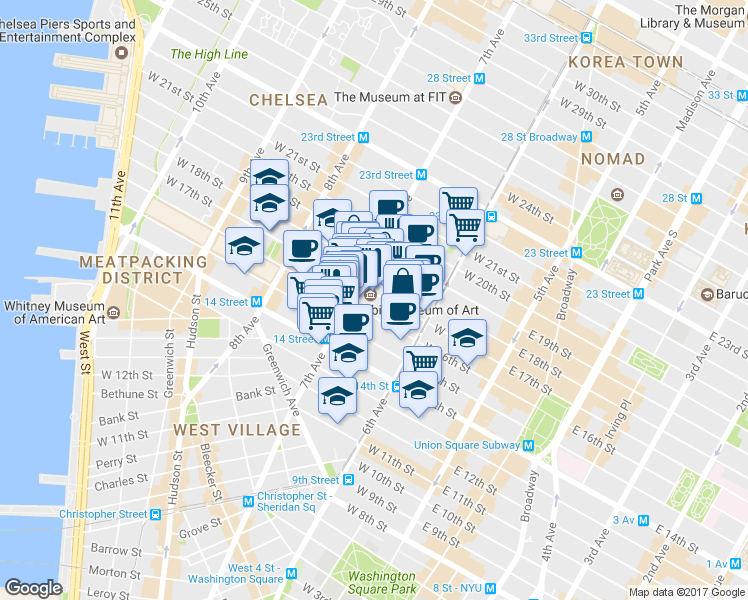 map of restaurants, bars, coffee shops, grocery stores, and more near in New York