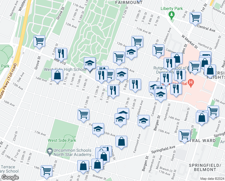 map of restaurants, bars, coffee shops, grocery stores, and more near in Newark