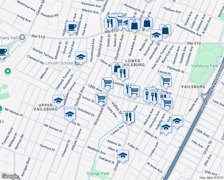 map of restaurants, bars, coffee shops, grocery stores, and more near 183 Norwood Street in Newark