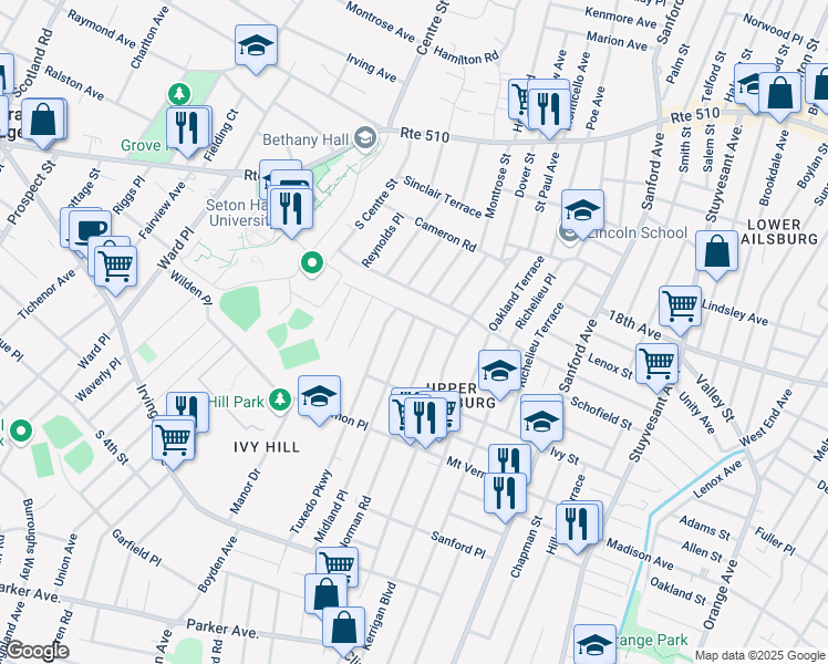 map of restaurants, bars, coffee shops, grocery stores, and more near 7 Norman Road in Newark