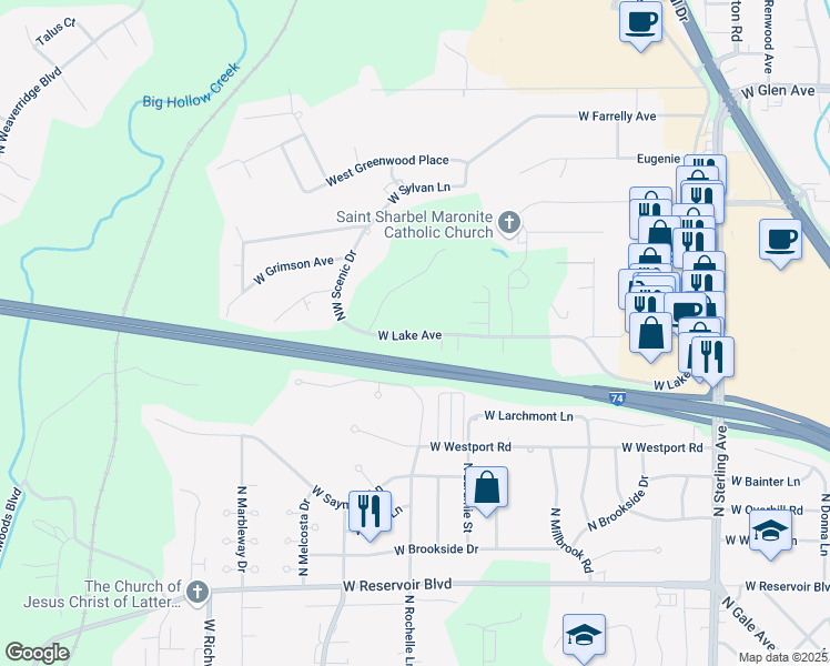 map of restaurants, bars, coffee shops, grocery stores, and more near 3202 West Lake Avenue in Peoria