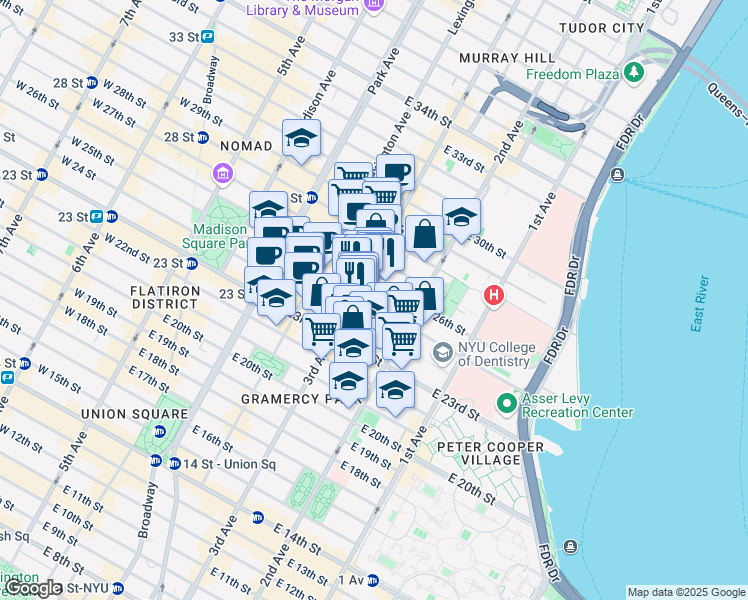map of restaurants, bars, coffee shops, grocery stores, and more near in New York