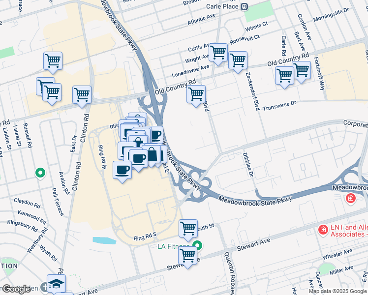 map of restaurants, bars, coffee shops, grocery stores, and more near 1001 Axinn Avenue in Garden City