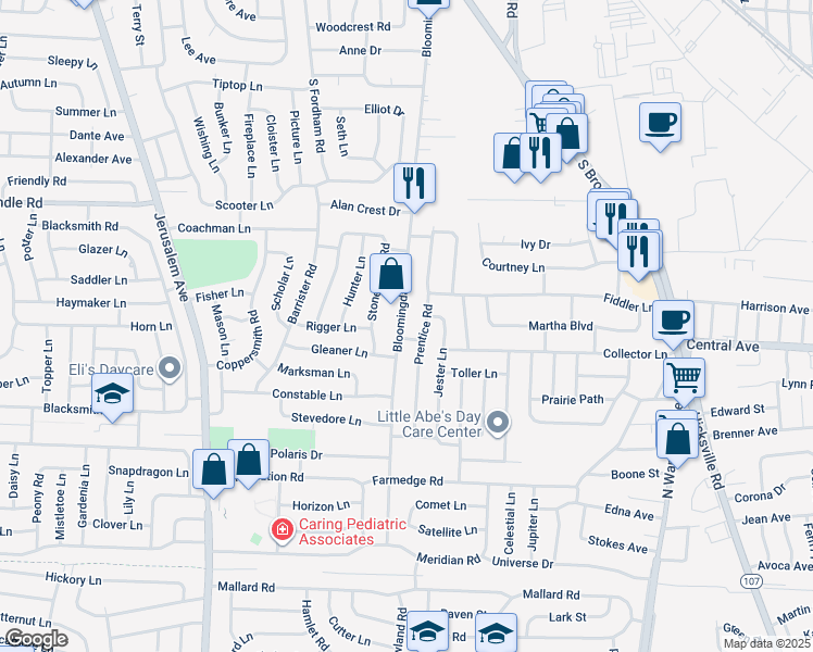 map of restaurants, bars, coffee shops, grocery stores, and more near 116 Bloomingdale Road in Levittown