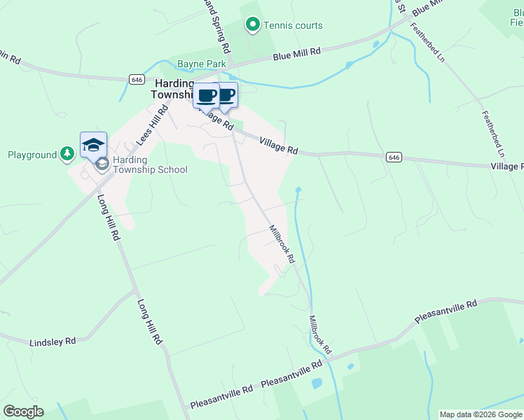 map of restaurants, bars, coffee shops, grocery stores, and more near 47 Millbrook Road in New Vernon