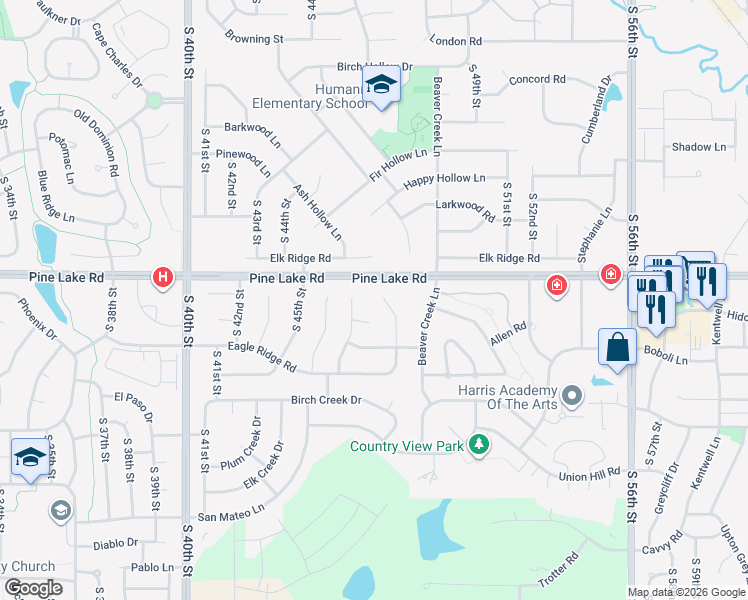 map of restaurants, bars, coffee shops, grocery stores, and more near 7017 Eagle Ridge Circle in Lincoln