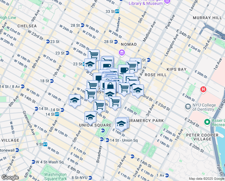map of restaurants, bars, coffee shops, grocery stores, and more near 928 Broadway in New York