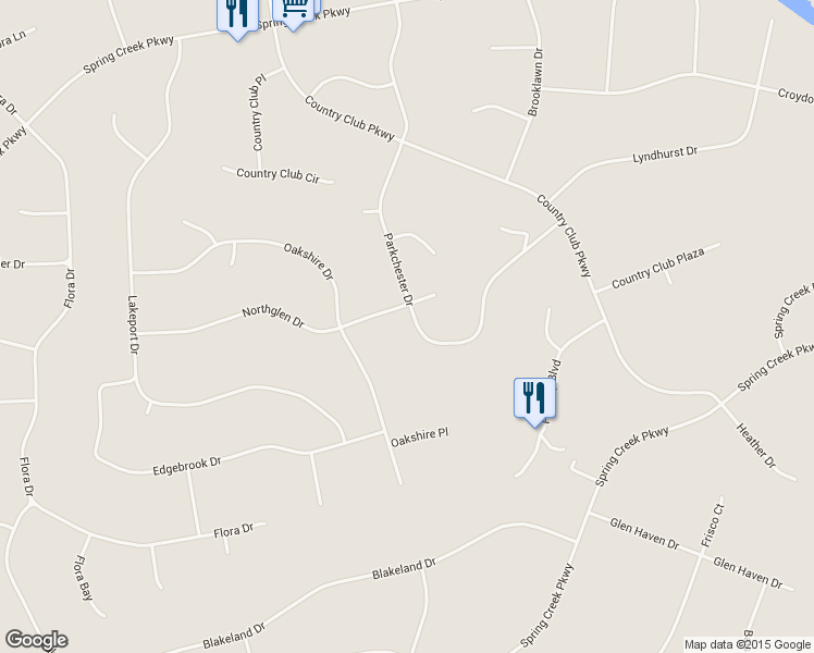 map of restaurants, bars, coffee shops, grocery stores, and more near 373 Parkchester Dr in Spring Creek