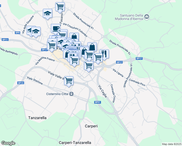 map of restaurants, bars, coffee shops, grocery stores, and more near 25 Via Cappuccini in Cisternino