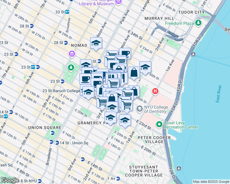 map of restaurants, bars, coffee shops, grocery stores, and more near in New York