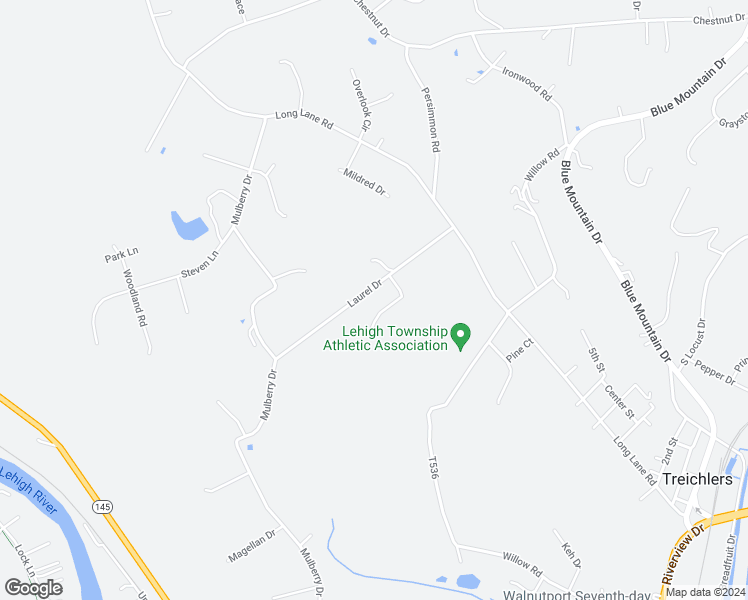 map of restaurants, bars, coffee shops, grocery stores, and more near 4514 Laurel Drive in Walnutport